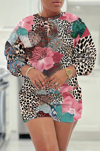 Casual Floral Print O Neck Short Sleeve Sweatshirt And Shorts Two Pieces Shorts Sets