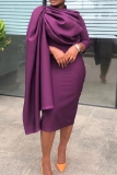 Formal Turtleneck Irregular Sash Evening Party Wedding Ruched Bodycon Midi Mother of the Bride Dresses