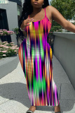 Casual Graphics Print Sleeveless Backless Spaghetti Strap U Neck Vacation Bodycon Maxi Slip Dress