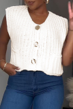 Casual Sleeveless O Neck Buttons Knitted Cropped Vest