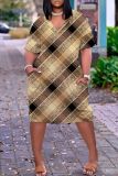 Casual Graphics Print Basic V Neck Short Sleeve Pockets Plus Size T-shirt Midi Dresses