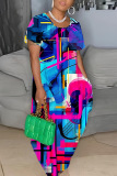 Casual Graphics Round Neck Short Sleeve Pocket Plus Size Maxi T-shirt Dresses