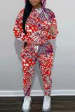 Sportwear Casual Graphics Print Long Sleeve Hooded Sweatshirt And Straight Leg Pants Two Pieces Tracksuit Sweatpants Sets