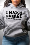 Casual Letter Print Long Sleeve With Pockets Hooded Sweatshirt