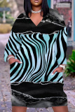Casual Graphics Print Basic V Neck Short Sleeve Pockets Plus Size T-shirt Midi Dresses