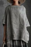 Casual O Neck Half Sleeve Cotton Linen Loose Vacation Oversize T-Shirts