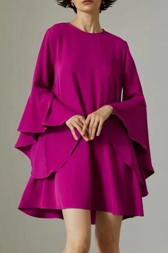 Formal O Neck Flare Sleeve Loose Evening Party Vacation Mini Dresses