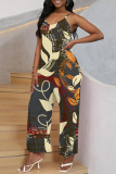 Street Geometric Print V Neck Boot Cut Pocket Vacation Wide Leg Cami Jumpsuits