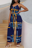 Street Geometric Print V Neck Boot Cut Pocket Vacation Wide Leg Cami Jumpsuits