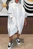 Street Turndown Collar Nine Points Sleeve Pocket Buckle Irregular Loose Vacation Maxi Shirt Dresses