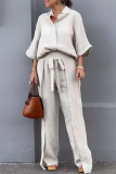 Casual Shirt Collar 3/4 Sleeve Buttons Blouse And Overlay Wide Leg Pants Vacation Two Pieces Trouser Sets