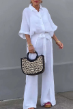 Casual Shirt Collar 3/4 Sleeve Buttons Blouse And Overlay Wide Leg Pants Vacation Two Pieces Trouser Sets