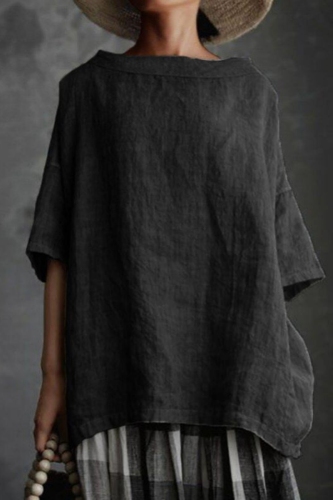 Casual O Neck Half Sleeve Cotton Linen Loose Vacation Oversize T-Shirts