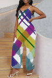 Street Geometric Print V Neck Boot Cut Pocket Vacation Wide Leg Cami Jumpsuits