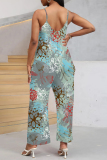Street Geometric Print V Neck Boot Cut Pocket Vacation Wide Leg Cami Jumpsuits