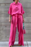 Casual Shirt Collar 3/4 Sleeve Buttons Blouse And Overlay Wide Leg Pants Vacation Two Pieces Trouser Sets