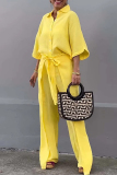 Casual Shirt Collar 3/4 Sleeve Buttons Blouse And Overlay Wide Leg Pants Vacation Two Pieces Trouser Sets