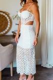 Formal Lace Backless Sleeveless Hollow Out Cami Crop Tops And Maxi Skirt Evening Party Two Pieces Dress Set