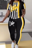 Sportwear Casual Graphics Print Basic O Neck Short Sleeve Oversize T-shirt And Skinny Pants Two Pieces Trouser Sets