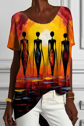 Casual 3D Figure Print O Neck Short Sleeve Oversize Graphics T-Shirts