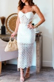 Formal Lace Backless Sleeveless Hollow Out Cami Crop Tops And Maxi Skirt Evening Party Two Pieces Dress Set