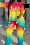 Casual Graphics Print Long Sleeve O Neck Irregular Tops And Wide Leg Pants Plus Size Two Pieces Trouser Sets