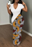 Casual Graphics Print V Neck Short Sleeve Long Bodycon Maxi T-shirt Dresses