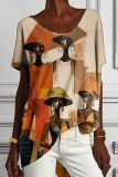 Casual Boho Graphics Print O Neck Short Sleeve Oversize T-Shirts