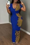 Casual Graphics Print V Neck Short Sleeve Long Bodycon Maxi T-shirt Dresses