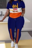 Sportwear Casual Graphics Print Basic O Neck Short Sleeve Oversize T-shirt And Skinny Pants Two Pieces Trouser Sets