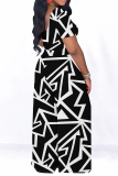 Casual Geometric Print O Neck Short Sleeve Crop Tops And Wide Leg Pants Vacation Two Pieces Trouser Sets