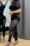 Hollow Out See-Through Half A Turtleneck Mesh Skinny Jumpsuits