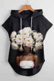 Casual Graphics Print Sleeveless Fall Winter Hooded Sweatshirt