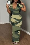 Casual Graphics Print V Neck Short Sleeve Long Bodycon Maxi T-shirt Dresses