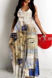 Casual Graphics Print Backless Spaghetti Strap Floor Length Vacation Baggy Sundress Slip Maxi Dress