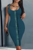 Casual Graphics Print U Neck Sleeveless Vacation Bodycon Midi Tank Dress