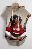 Casual Graphics Print Sleeveless Fall Winter Hooded Sweatshirt