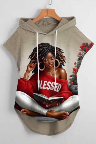 Casual Graphics Print Sleeveless Fall Winter Hooded Sweatshirt