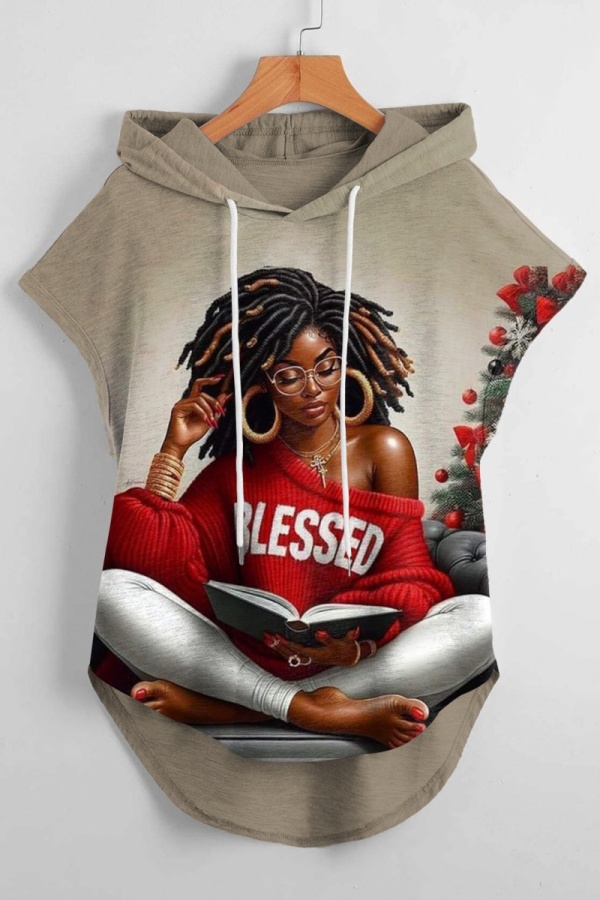 Casual Graphics Print Sleeveless Fall Winter Hooded Sweatshirt