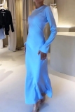 Formal O Neck Long Sleeve Long Mermaid Hem Evening Party Wedding Bodycon Maxi Dress
