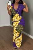 Casual Graphics Print V Neck Short Sleeve Long Bodycon Maxi T-shirt Dresses