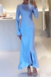 Formal O Neck Long Sleeve Long Mermaid Hem Evening Party Wedding Bodycon Maxi Dress