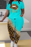 Sportwear Casual Graphics Print Basic O Neck Short Sleeve Oversize T-shirt And Skinny Pants Two Pieces Trouser Sets