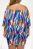 Casual Striped Print Cape Sleeve Backless Off Shoulder Wrapped Skirt Vacation Bodycon Mini Dresses