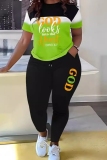 Sportwear Casual Graphics Print Basic O Neck Short Sleeve Oversize T-shirt And Skinny Pants Two Pieces Trouser Sets