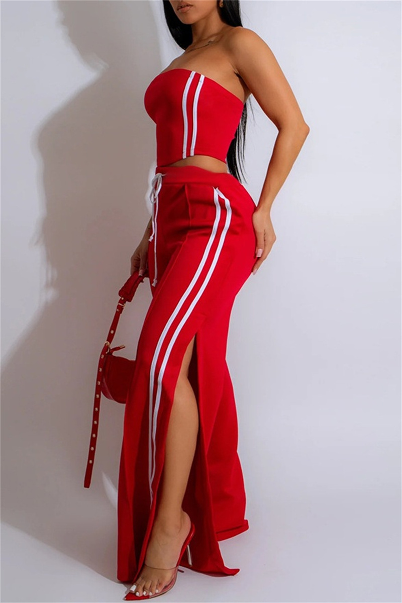 Striped printed tube top and casual pants suit