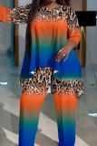 Casual Graphics Print Long Sleeve O Neck Irregular Tops And Wide Leg Pants Plus Size Two Pieces Trouser Sets