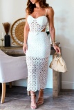 Formal Lace Backless Sleeveless Hollow Out Cami Crop Tops And Maxi Skirt Evening Party Two Pieces Dress Set