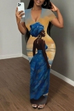 Casual Graphics Print V Neck Short Sleeve Long Bodycon Maxi T-shirt Dresses