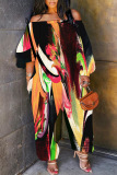 Casual Graphics Print Off Shoulder Long Sleeve Vacation Straight Harem Jumpsuits